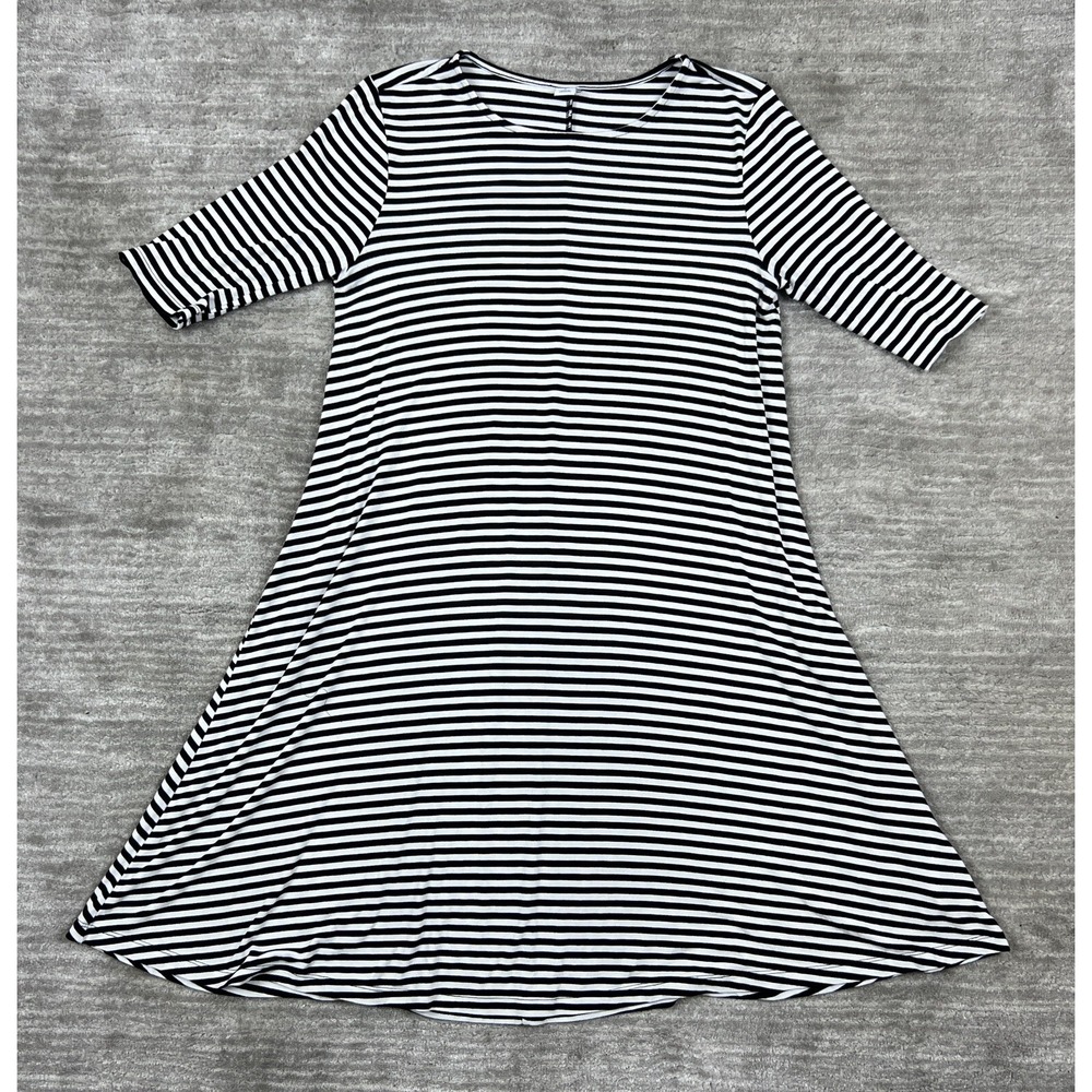 Old Navy T-Shirt Dress Womens S Black White Striped Swing‎ A-Line Elbow Sleeve